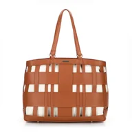 Torebki damskie - Pleciona shopperka z imitacji skóry brązowa - miniaturka - grafika 1