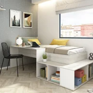 Łóżka dla dzieci i młodzieży - Łóżko piętrowe 90 x 200 cm ze skrzynią i i biurkiem - Kolory: Naturalny i Biały - RIGALI - miniaturka - grafika 1