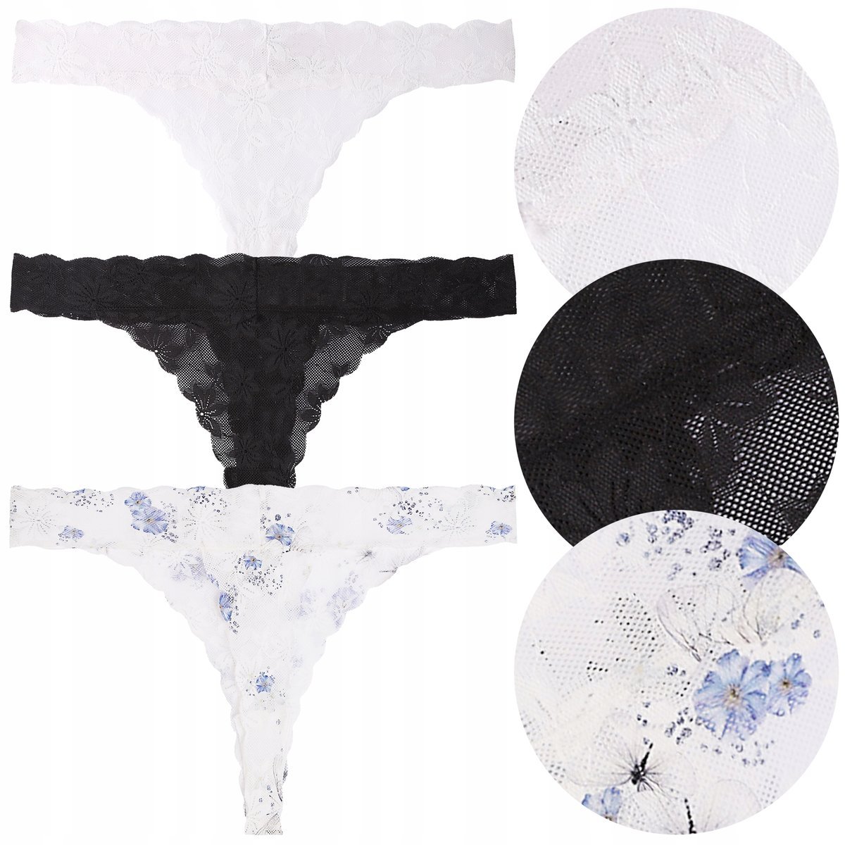 MAJTKI DAMSKIE Stringi z koronką Koronkowe Kobiece MORAJ 3-Pak r. S