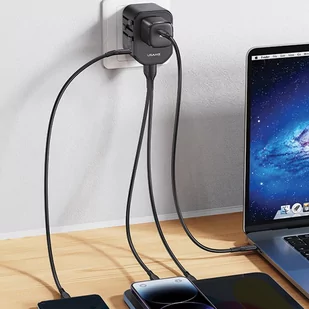 USAMS Adapter siec 2xUSB+1xUSB-C T59 20W 4w1 US/AU/EU/UK czarny/black CC179TC01 (US-CC179) Univesal Travel Charger - Ładowarki do telefonów - miniaturka - grafika 4
