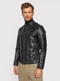 Kurtki męskie - Trussardi Kurtka z imitacji skóry Biker 52S00629 Czarny Regular Fit - grafika 1