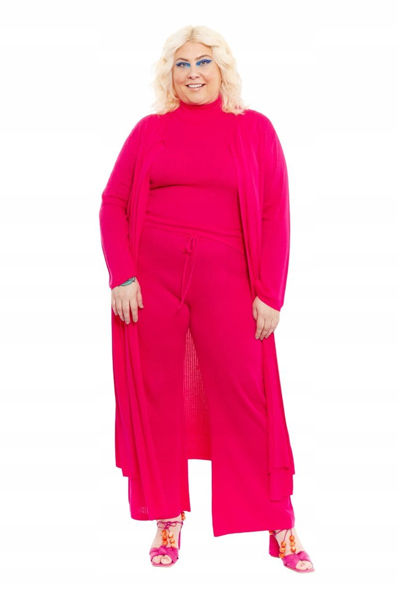 CHAOUICHE RÓŻOWY SWETER Z DŁUGIM RĘKAWEM Z GOLFEM PLUS SIZE XXL 7CA