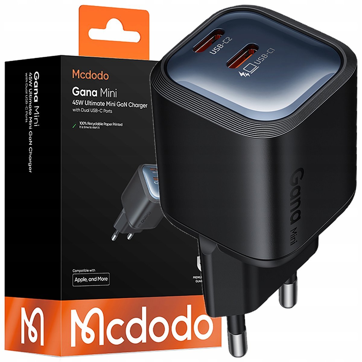 MCDODO SZYBKA ŁADOWARKA SIECIOWA DO TELEFONU ZASILACZ 2X USB-C PD GAN 45W