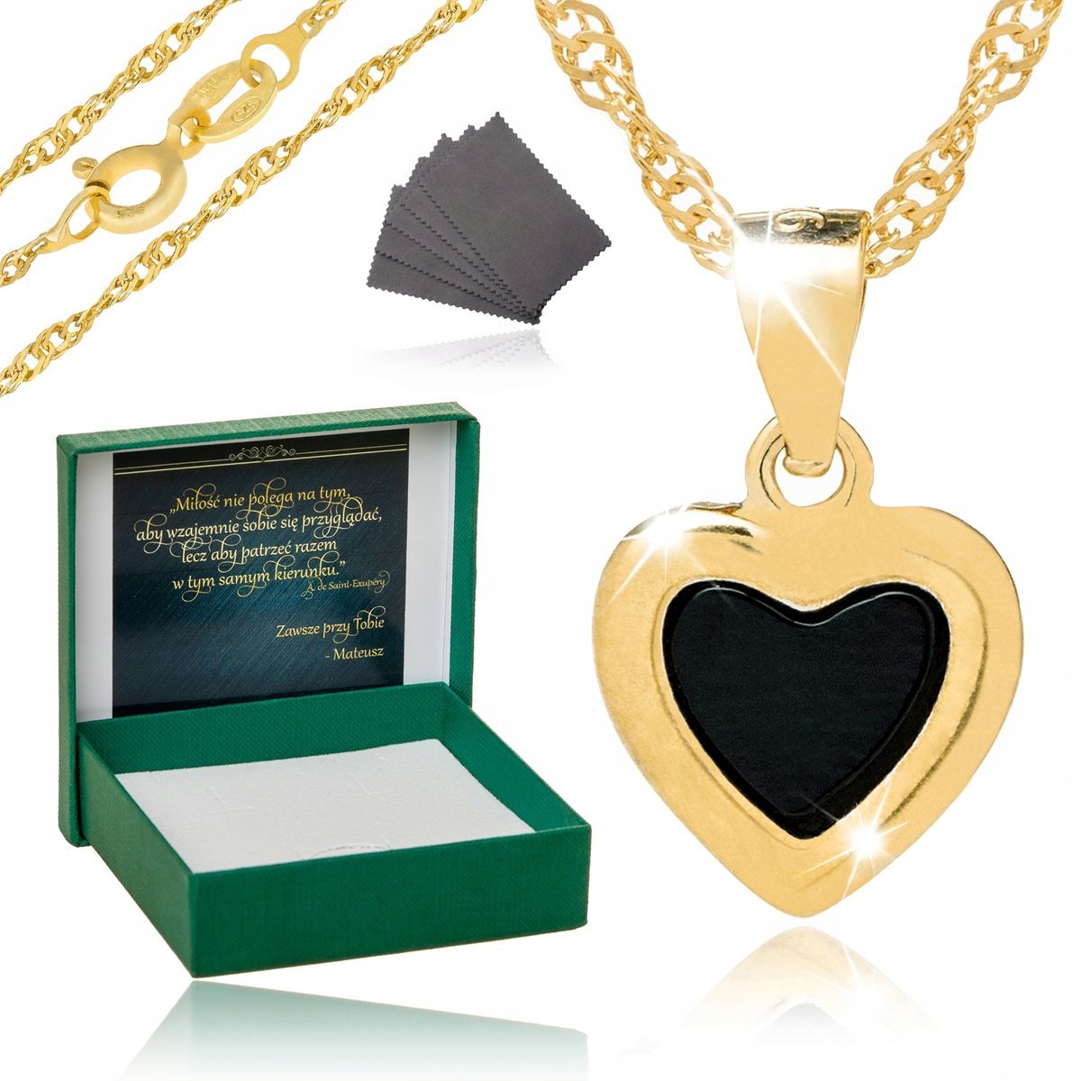 Złoty Naszyjnik Serce Próba 925 24K Złoto Prezent