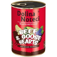 Mokra karma dla psów - Dolina Noteci Premium Superfood Pies Wołowina i serca gęsi puszka 400g - miniaturka - grafika 1