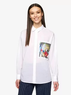 Bluzki damskie - Benetton Koszula w kolorze białym ze wzorem - grafika 1