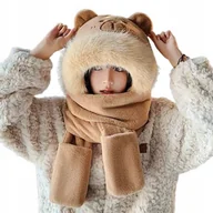 Czapki damskie - CZAPKA SZALIK RĘKAWICZKI w jednym KAPIBARA zimowa ciepła dziecięca na zimę - miniaturka - grafika 1