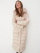 Płaszcze damskie - Mohito - Długi płaszcz z kapturem - beżowy - miniaturka - grafika 1
