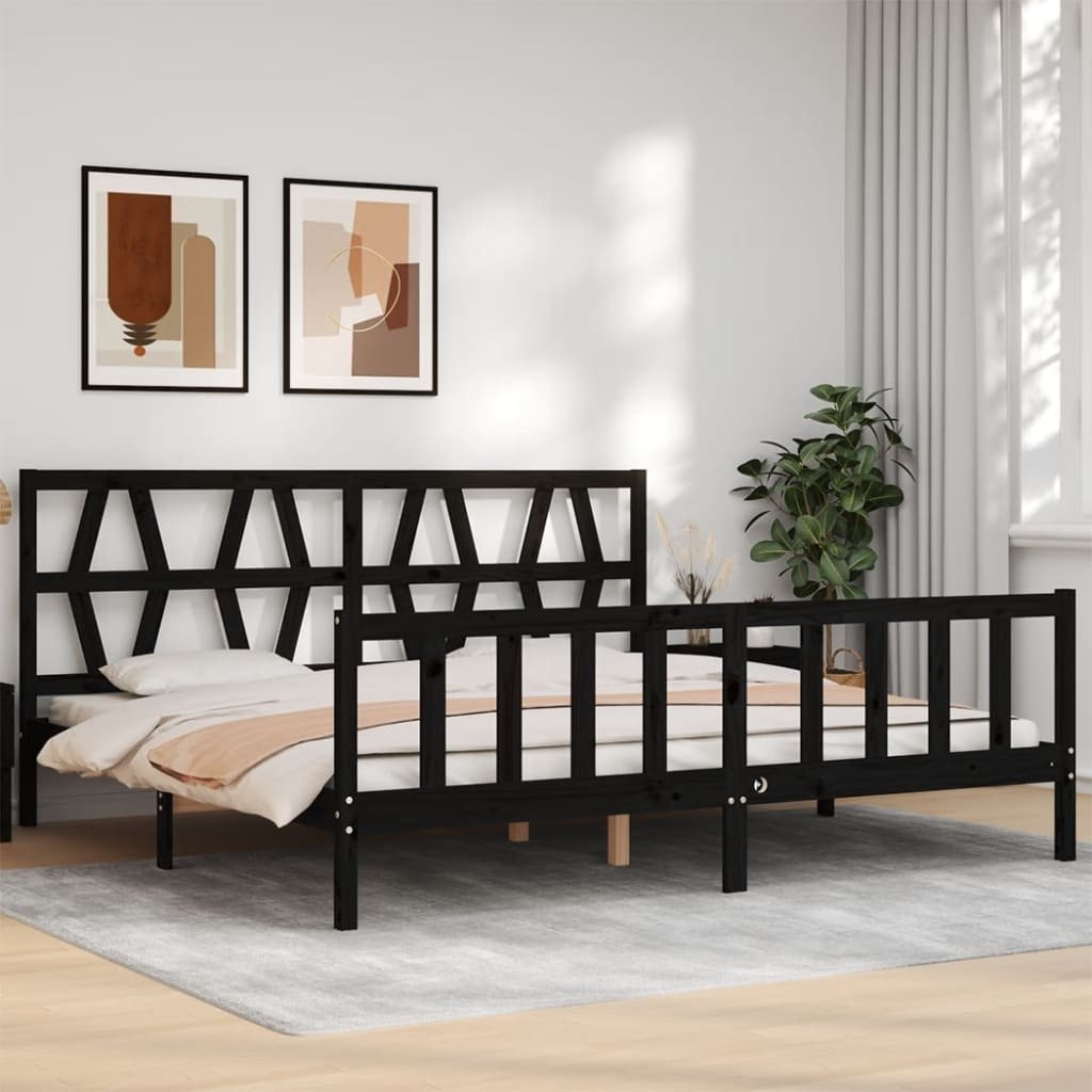 Łóżko z litego drewna z zagłówkiem czarne 200x200 cm