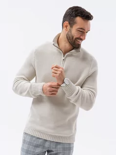 Swetry męskie - Sweter męski ze stójką - biały E194 - rozmiar s - biały - grafika 1