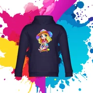 Bluzy dla dziewczynek - Bluza dziecięca typu kangurka z kapturem w kolorze granatowym z nadrukiem laleczka Lolly 8 lat - miniaturka - grafika 1