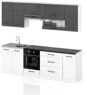Meble kuchenne - Meble Kuchenne Komplet Kuchnia Marocco 2.6m Zestaw Czarny Połysk Biały Mat - miniaturka - grafika 1