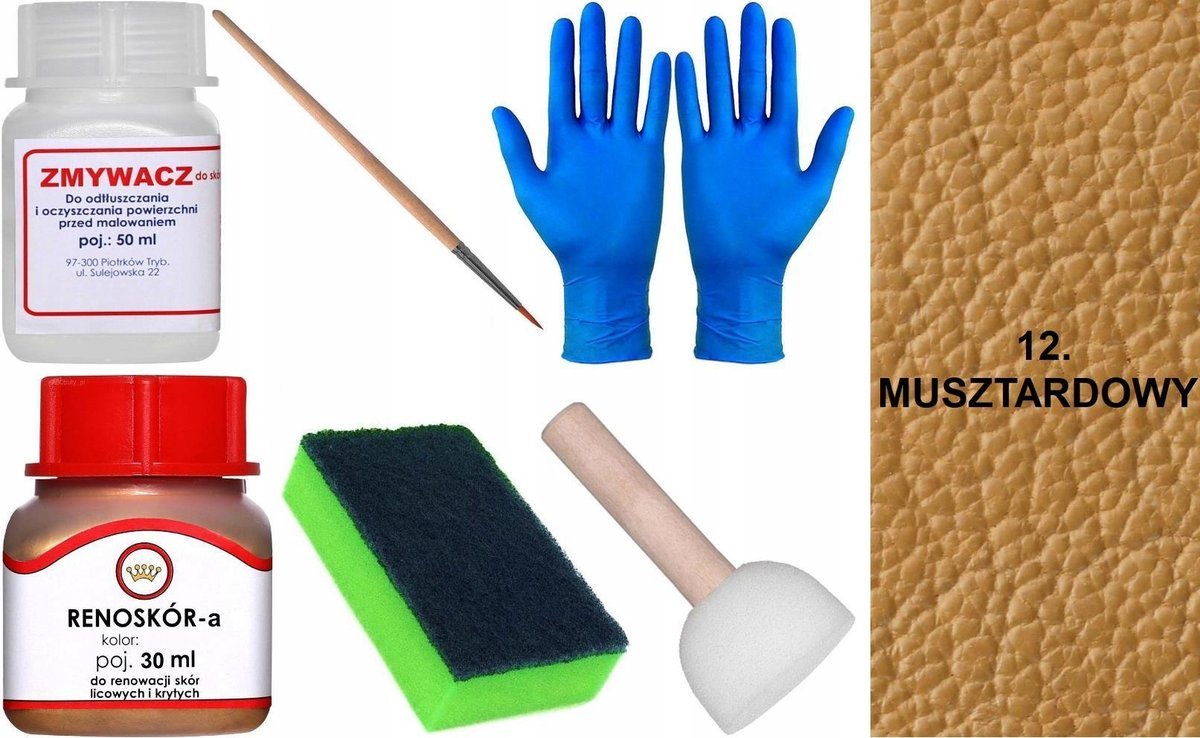 MUSZTARDOWY 12 Renoskór ZESTAW DO RENOWACJI SKÓRY LICOWEJ Farba Zmywacz SET