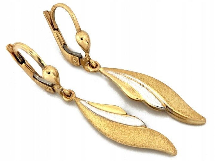 Kolczyki wiszące złote 375 2.11g żółte i białe złoto diamentowane solidne