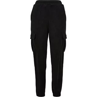 Spodnie damskie - Urban Classics Damskie spodnie dresowe z wysokim stanem, Velvet Rib Cargo Sweat Pants, czarny, L - grafika 1