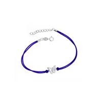 Biżuteria dla dzieci - Srebrna bransoletka 925 Motyl cyrkonia granatowy sznurek - miniaturka - grafika 1