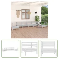 Meble ogrodowe - The Living Store 6-częściowy zestaw wypoczynkowy do ogrodu biały lite drewno sosnowe - miniaturka - grafika 1