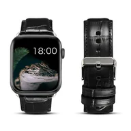 Akcesoria do smartwatchy - SKÓRZANY PASEK NA WZÓR SKÓRY KROKODYLA APPLE WATCH (42 / 44 / 45 / 49 MM) CZARNY - miniaturka - grafika 1