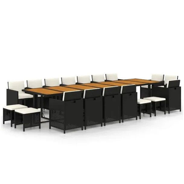 Zestaw ogrodowy polirattanowy 14+4 czarny/kremowy 387x107x74cm