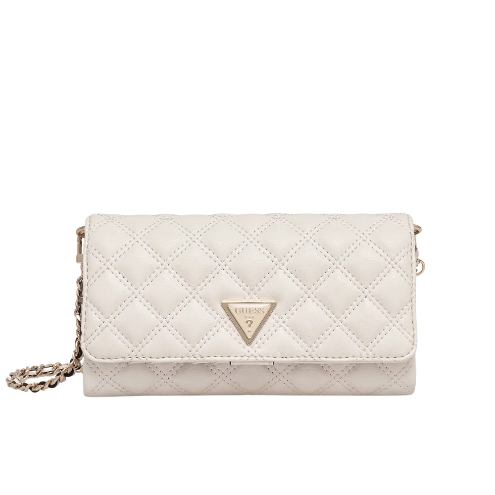 GUESS Kremowa kopertówka damska pikowana Giully II Xbody Flap Organizer