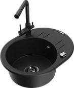 Zlewozmywaki z baterią - Mexen Kevin zlewozmywak granitowy 1-komorowy z ociekaczem i baterią kuchenną Duero, czarny - 6517-77-671600-70-B - miniaturka - grafika 1