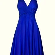 Sukienki - TEMU Elegancka, , niebieska sukienka midi z wycięciem w kształcie litery V i przodu z owijanym w kształcie litery V - bez rękawów, przepływająca - miniaturka - grafika 1
