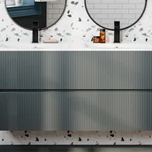 Szafki łazienkowe - Szafka łazienkowa wisząca z umywalką wpuszczaną w blat - Ryflowany szary - 120 cm - PAVANI - miniaturka - grafika 1