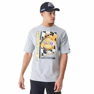 Koszulki męskie - New Era NBA koszulka oversize z nadrukiem płomienia Los Angeles Lakers wrzosowy szary żółty - miniaturka - grafika 1