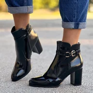 Botki damskie - Czarne lakierowane botki damskie słupek Sergio Leone Bt324 - miniaturka - grafika 1