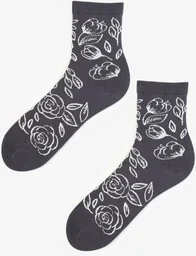 Skarpetki damskie w kwiatowy srebrny wzór SL Flora Dark Grey Marilyn - Skarpetki damskie - miniaturka - grafika 1