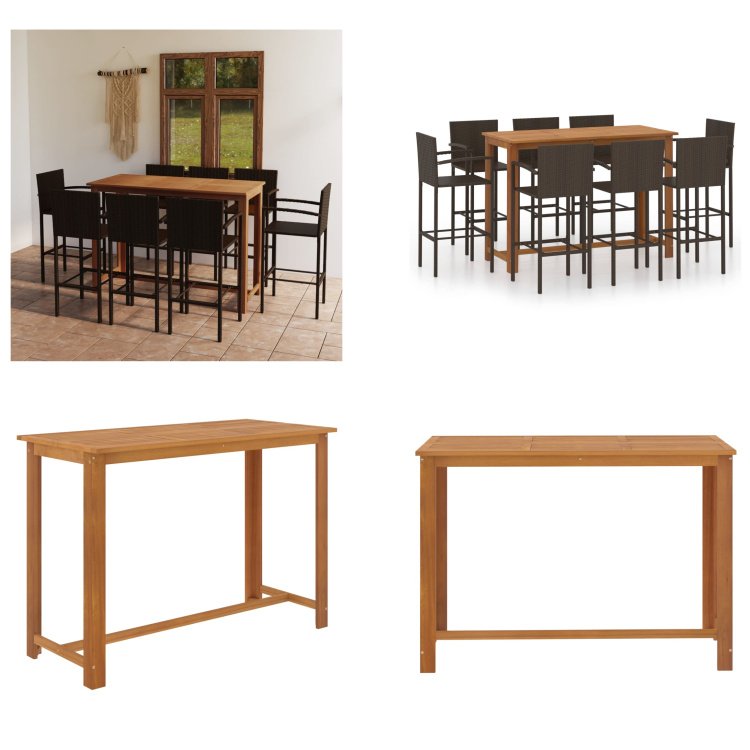 vidaXL 9-częściowy ogrodowy zestaw barowy brązowy - ogrodowy zestaw barowy - ogrodowe zestawy barowe - stół i krzesło ogrodowe - stoły i krzesła ogrodowe