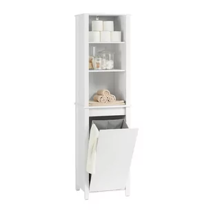 SoBuy BZR102-W Stojąca Wysoka Słupek Łazienkowy Szafka łazienkowa Półka Loftowa Komoda kosz na pranie 2 W 1 Biały 45x35x171cm - Szafki łazienkowe - miniaturka - grafika 1