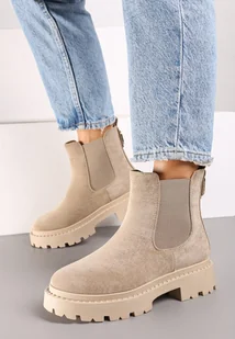 Ciemnobeżowe Botki Verilln - Botki damskie - miniaturka - grafika 1