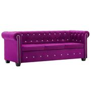 Sofy i kanapy - vidaXL Sofa Chesterfield, 3-os., obita aksamitem, 199x75x72 cm, fiolet - miniaturka - grafika 1