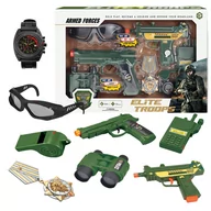 Zabawki interaktywne dla dzieci - Mega Duży Zestaw Wojskowy Okulary Broń Pistolet Lornetka Pas Zegarek Radio - miniaturka - grafika 1