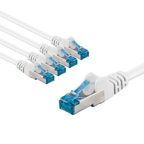 goobay 66050 CAT 6A kabel sieciowy w zestawie 5 szt. / kabel krosowy ekranowany S/FTP/CU Ethernet kabel, PiMF, LSZH/Cat 6a kabel 10 Gbits/biały / 5 x 3 m