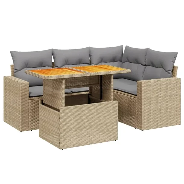 Zestaw mebli ogrodowych z rattanem PE, beżowy, wymiary: 62x62x69 cm, 100x5