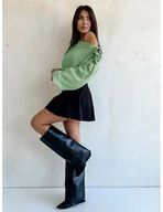 Bluzki damskie - Elegancka bluzka z ozdobnym kwiatem LOUISA - miętowa - miniaturka - grafika 1