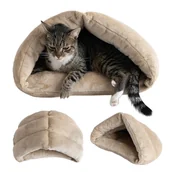 Legowiska dla kotów - DOMEK BUDKA DLA PSA KOTA LEGOWISKO JASKINIA MINKY BEŻOWY - miniaturka - grafika 1