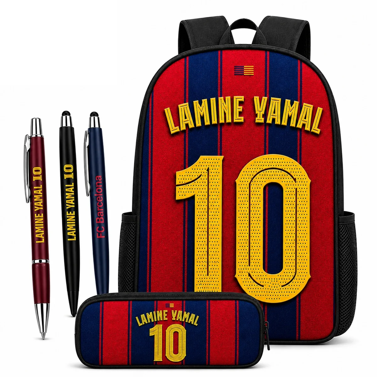 ZESTAW SZKOLNY LAMINE YAMAL FC BARCELONA PLECAK A4 + PIÓRNIK + PRZYBORY 5EL. PIŁKA NOŻNA KL. 1-3 4-8