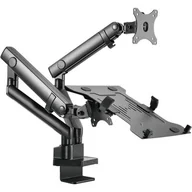 Uchwyty do monitorów - GEMBIRD Biurkowe regulowane ramię na 2 monitory + półka na notebooka -pełny ruch 17-32inch  do 8kg - miniaturka - grafika 1