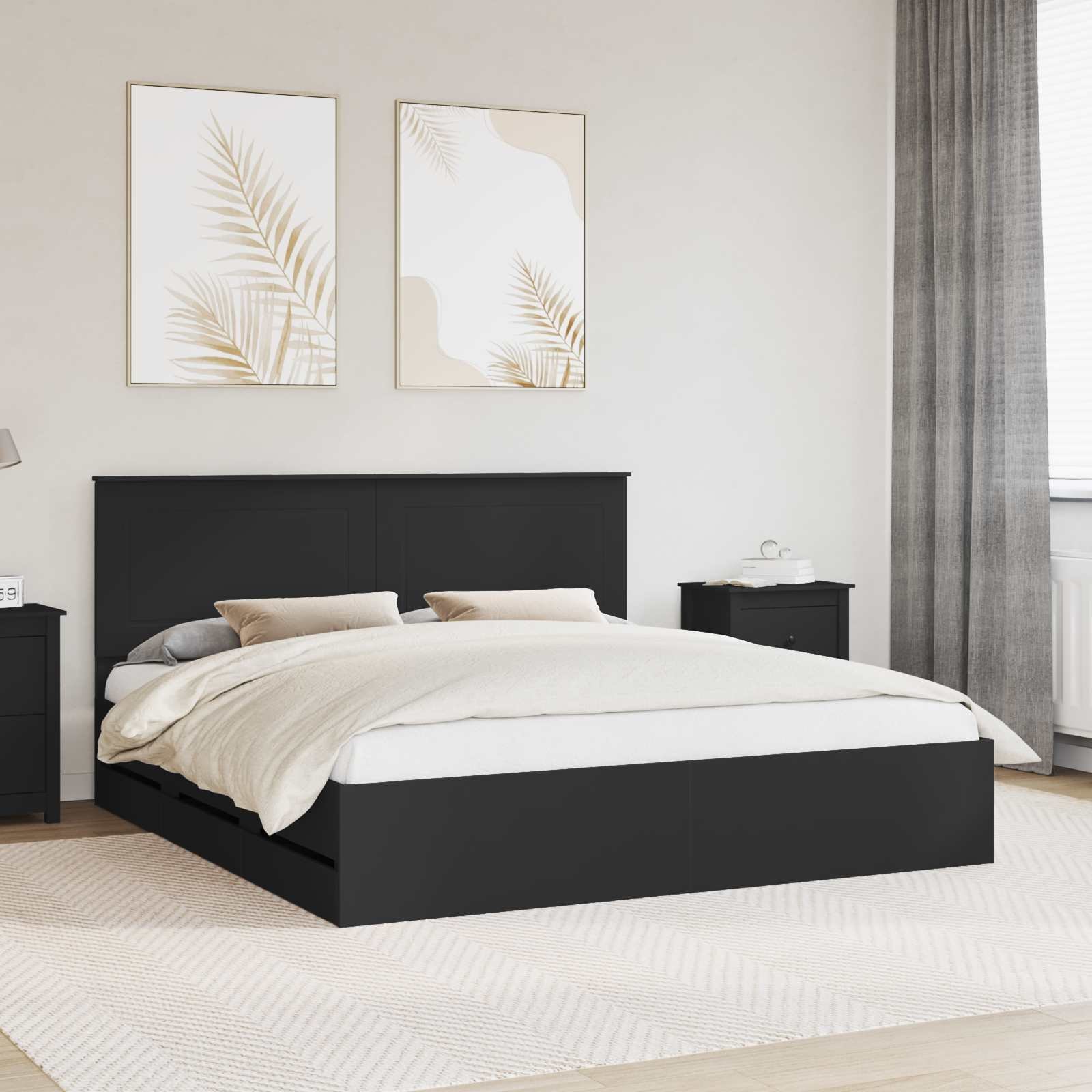 vidaXL Ramka łóżka z szufladą Czarny 200 x 200 cm Drewno inżynieryjne