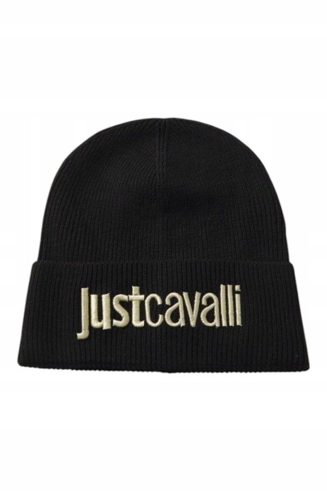 JUST CAVALLI CZAPKA ZIMOWA JC BEANIE LOGO EMBROIDERY CZARNA