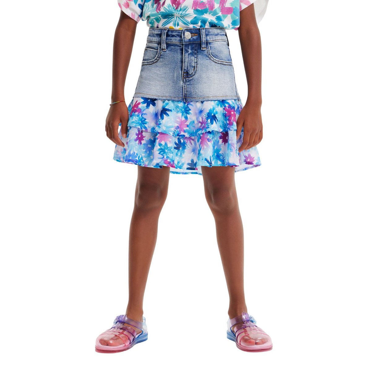 Spódnica dziewczęca Desigual Animal jeanswowa z falbaną-146