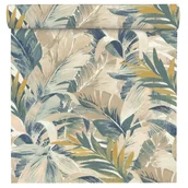 Tapety - Tapeta liście beżowo-niebieska winylowa na flizelinie - miniaturka - grafika 1