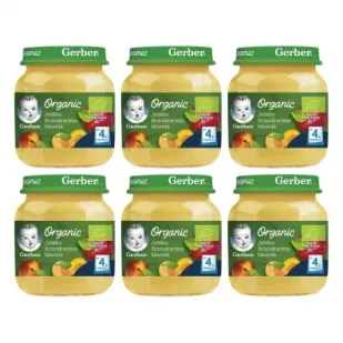 Gerber Organic Deserek jabłko brzoskwinia morela dla niemowląt po 4 miesiącu Zgrzewka 6 x 125 g Bio - Desery dla dzieci - miniaturka - grafika 1