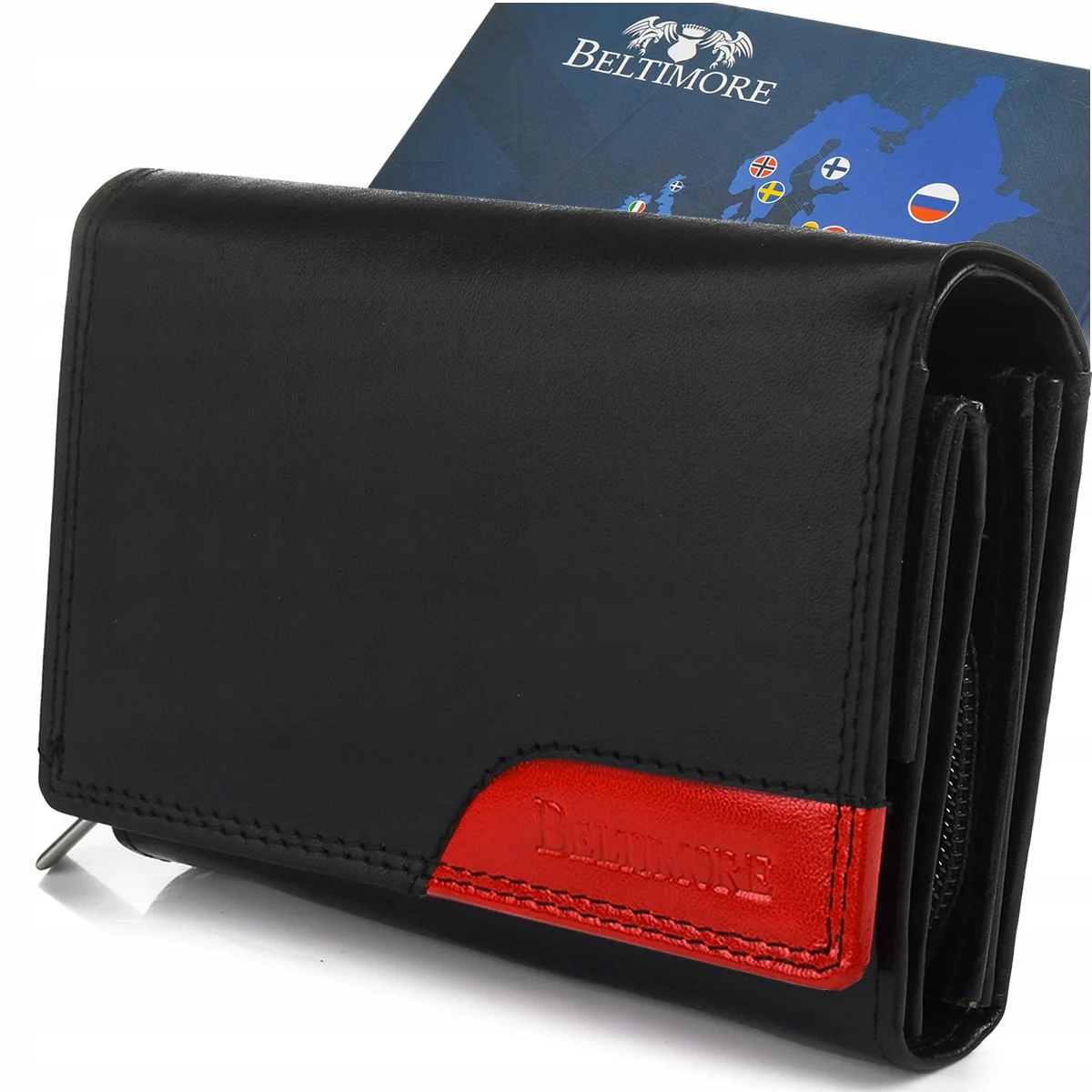 Portfel skórzany damski RFiD skóra na karty duży skóra czarny Beltimore