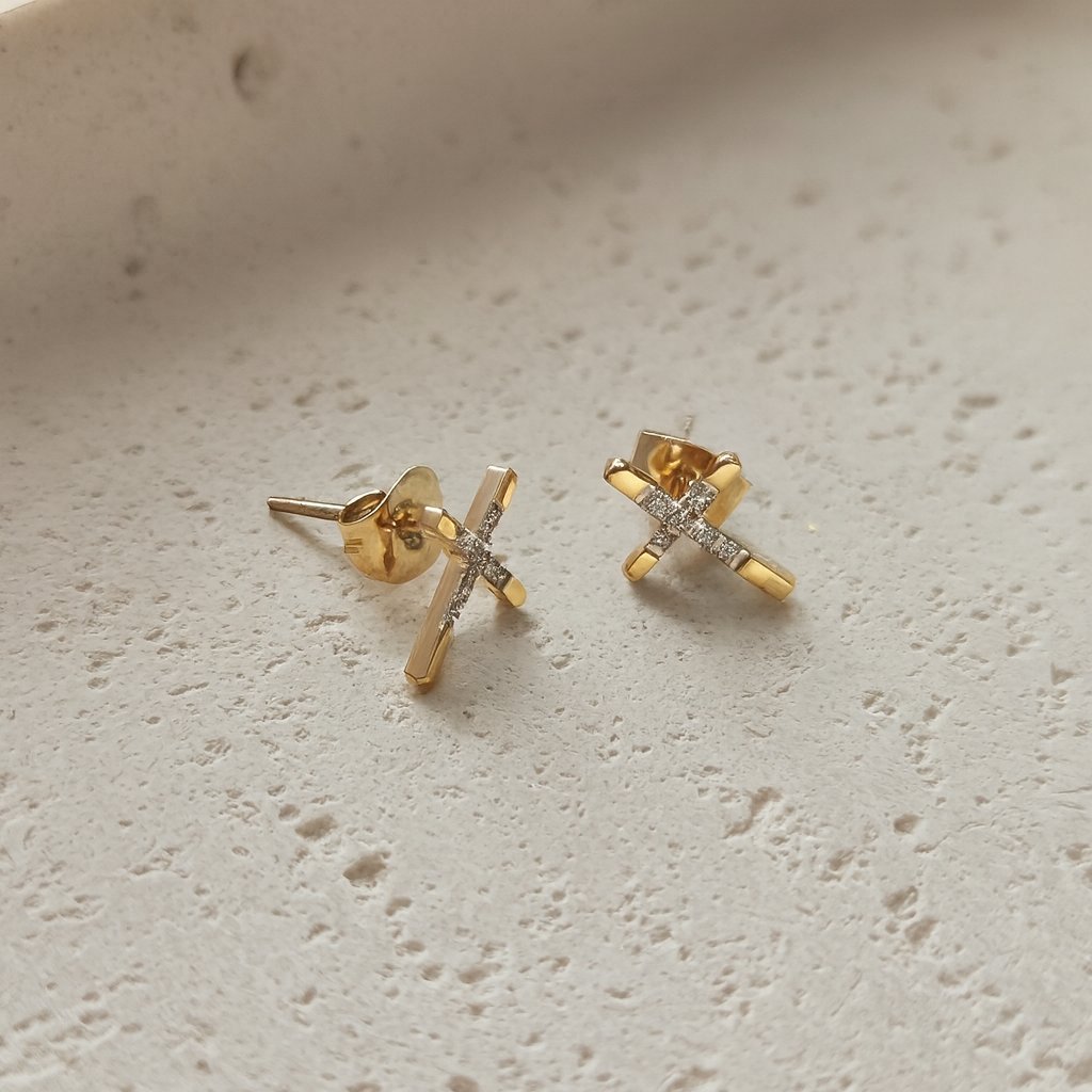 Kolczyki Eden - Złote Krzyżyki z Cyrkoniami Stal Chirurgiczna Sztyfty 11mm