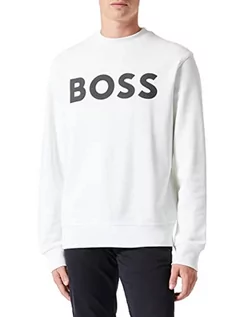 Bluzy męskie - BOSS Męska bluza WeBasicCrew Relaxed-Fit z bawełny Terry z gumowanym nadrukiem logo, Naturalny106, XXL - grafika 1