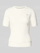 Swetry damskie - Bluzka z dzianiny z okrągłym dekoltem i wyhaftowanym logo - miniaturka - grafika 1